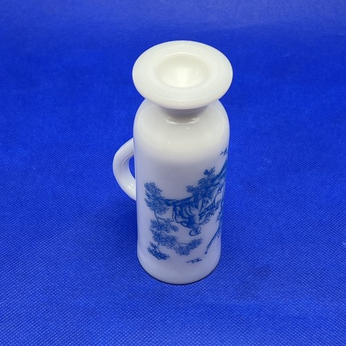 Vintage 5" Milk Glass With Blue Toile Victorian Design Footed Demitasse Cup Avon - Picture 6 of 8