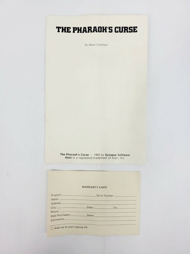 The Pharoah's Curse Atari 400/800 Game (1983) - Synapse Software - Picture 2 of 9
