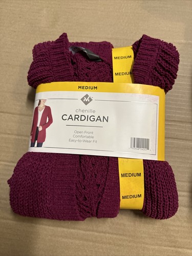 Member's Mark Chenille Open Front Dark Raspberry Cardigan Size M. New with Tags.
