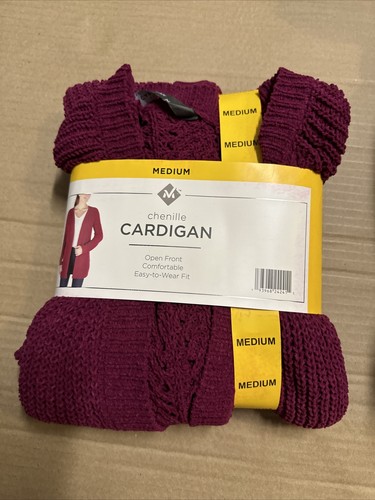 Member's Mark Chenille Open Front Dark Raspberry Cardigan Size M. New with Tags. - Afbeelding 1 van 2