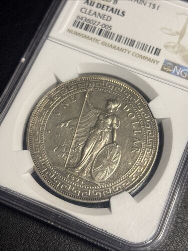 1895 B Great Britain Trade Dollar Raised B NGC AU Details - Picture 3 of 5