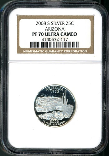 2008-S 25C Silver Arizona Quarter PF70UC NGC # 3140572-117 + Bonus