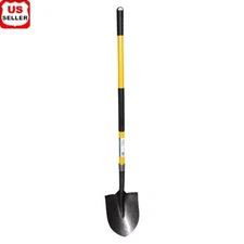 Heavy Duty Round Point Shovel 54in Fiberglass Handle Steel Blade Garden Tool New