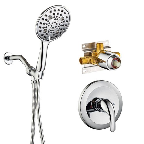 RAINLEX Shower Faucet Single-Handle 6-Spray Round High Pressure Polished Chrome