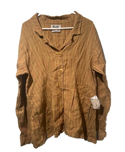 Flax Womens Orange & Yellow 100% Linen Jasmine Jacket Autumn Leaves Size M - Picture 2 of 5