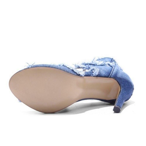 Womens Ripped Denim High slim Heels Hollow Out Ankle Boots Sandals plus sz - Imagen 4 de 5