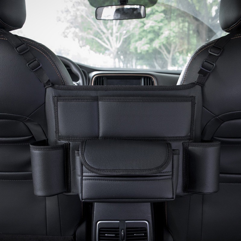 Car Back Seat Organiser Water Cup Holder Tissue Storage PU Leather Multi Pockets