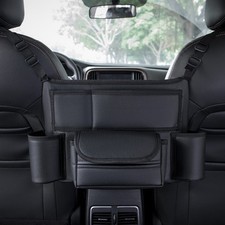 Car Back Seat Organiser Water Cup Holder Tissue Storage PU Leather Multi Pockets