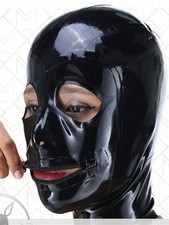 Black Latex Hood Rubber Mask Back Zipper Mouth with zipper for Fetish ClubWear