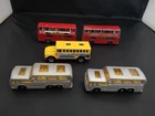 MATCHBOX LESNEY,CORGI JUNIORS LOT OF TWO GREYHOUND COACHES AND THREE BUSES--Y422