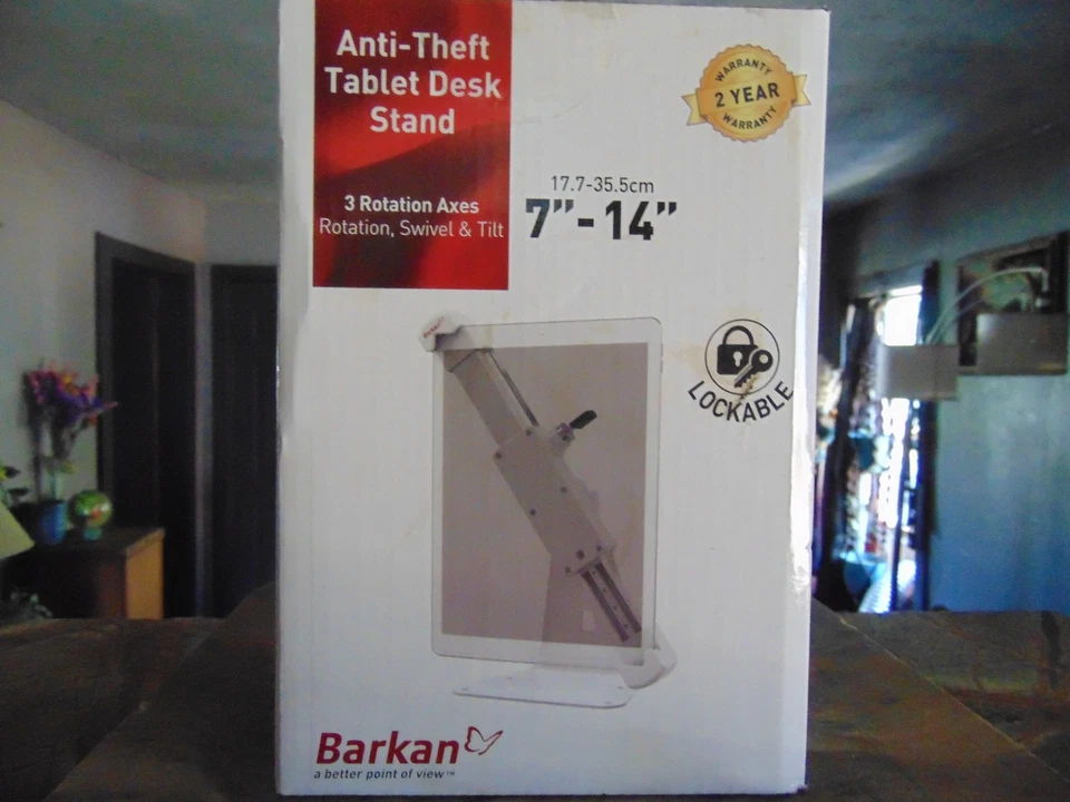 Soporte para Tableta Barkan, 7" - 14", Blanco, Apertura de Abrazadera, Rotación 360°, Ranura de Bloqueo Foto 2 de 4