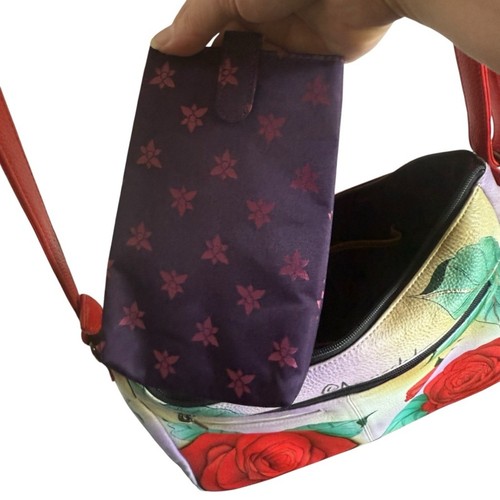 Anuschka Hand Painted Leather Hobo Fringed Roses Leather Wallet Purse Boho 8339 - Picture 7 of 10