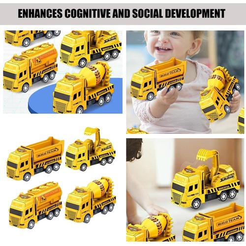 4 Pcs Pull Back Car Building Toys Toddler Friction Powered Small Truck Cars - Imagen 3 de 12