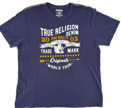 True Religion Shirt Adult Mens 3XL XXXL Navy Blue T-Shirt Graphic Design - 第 1/12 張圖片