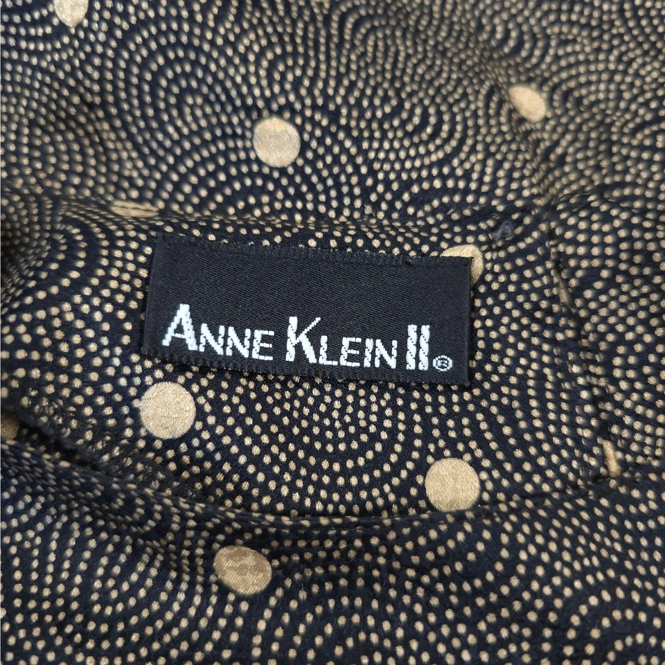 Blusa vintage Anne Klein II 100 % seda negra dorada lunares remolino mujer talla 2P Foto 3 de 4