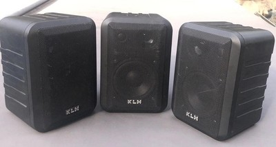 3 KLH Three Way Indoor Outdoor Bookshelf Speakers 5x8in Black Model 45 Tested 