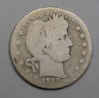 Key-date 1913-s Silver BARBER Quarter.