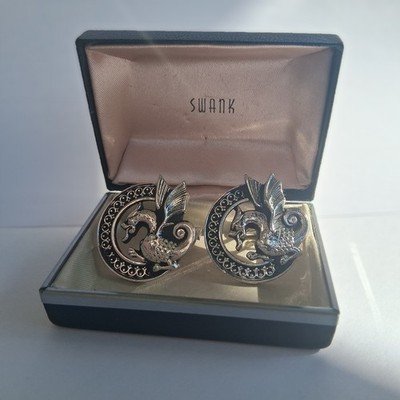 Vintage Swank Cufflinks   Mythical Naga Sea Dragon (1950s/60s) with OG Box