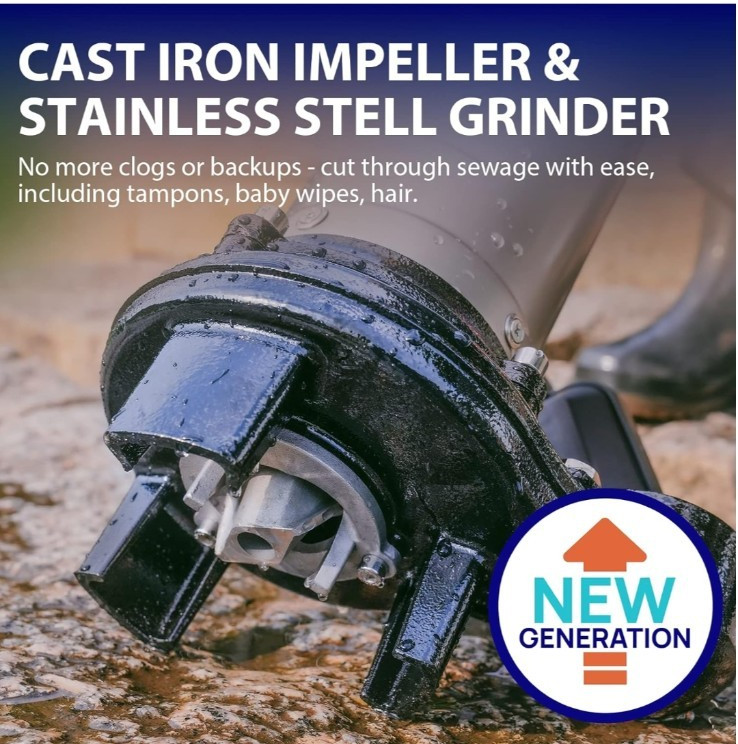 Aquastrong 1HP Sewage Grinder Pump, Stainless Steel, 115V Automatic Float Switch