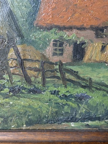 Antique European Oil On Board Rural Farm Scene Unknown Artist Solid Wood Frame - Picture 4 of 15