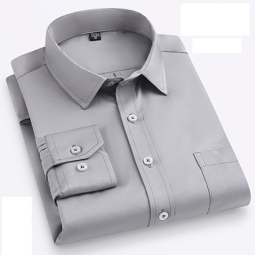 Mens Dress Shirts Long Sleeves Formal Ice-Silk No Iron Elastic Casual Shirts Top - Picture 13 of 34