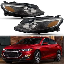 Pair Headlights LH+RH For 2019-2025 Chevrolet Malibu Halogen Headlamps W/ Bulbs