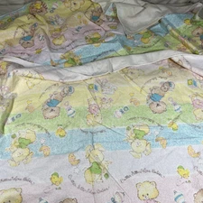 2 VTG Riegel Cares Receiving Baby Blanket Bunnys Cats Cotton Pastel 80s 30x40 L1