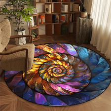 Vibrant Mandala-Inspired Round Mat - Non-Slip, Machine Washable Polyester Mat fo