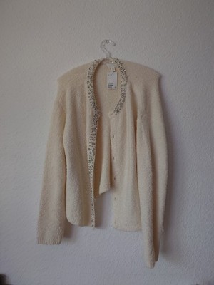 H&M Damen Strickjacke Cardigan Creme Knöpfe Strass
