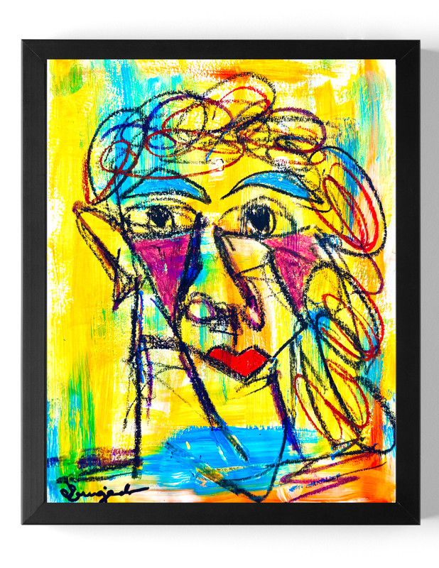 Guajardo Art: Woman Cubism 14X11 Original Paper Signed Wall Decor