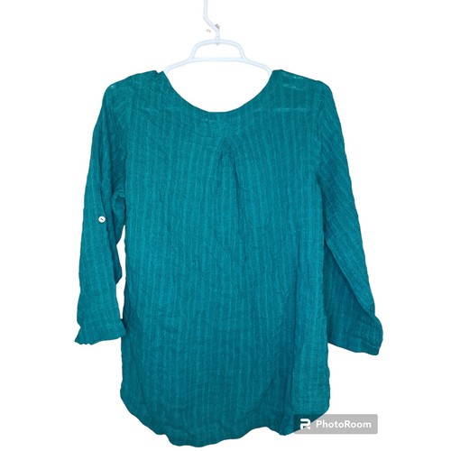 Soft Surroundings Turquoise/ Teal Topanga V-Neck Linen Cotton Blouse Size S - Picture 2 of 7