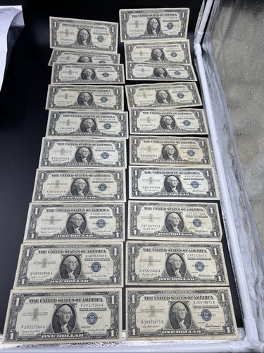 Lot of 20 $1 One Dollar 1957 Blue Seal Silver Certificate Notes VG + Circ #344