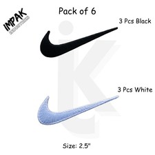 Swoosh 2.5" Embroidered Swoosh Iron On Embroidery Patch White  Black Pack of 6