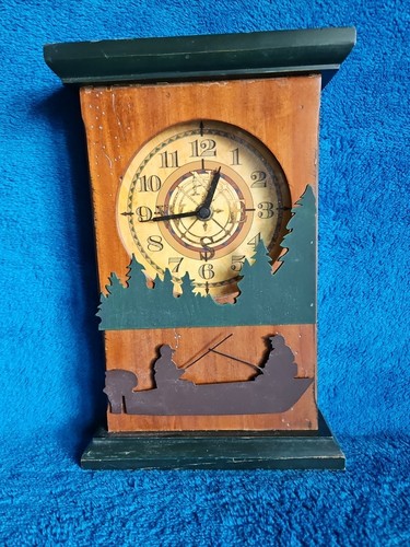 Fishing In A Boat Clock 12" x  8" x 2" Battery operated 1 AA Battery  - Picture 1 of 2