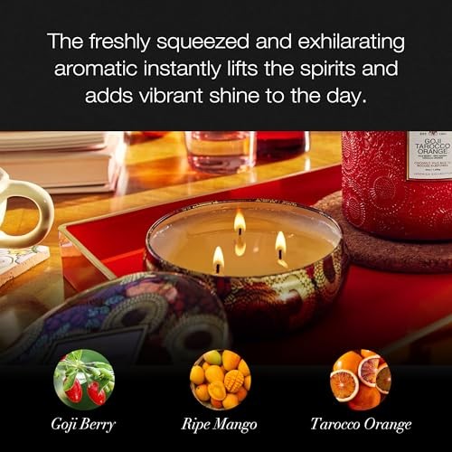 Voluspa Goji Tarocco Orange Candle | 3 Wick Tin | 12 Oz. | 40 Hour Burn Time | - Picture 3 of 6