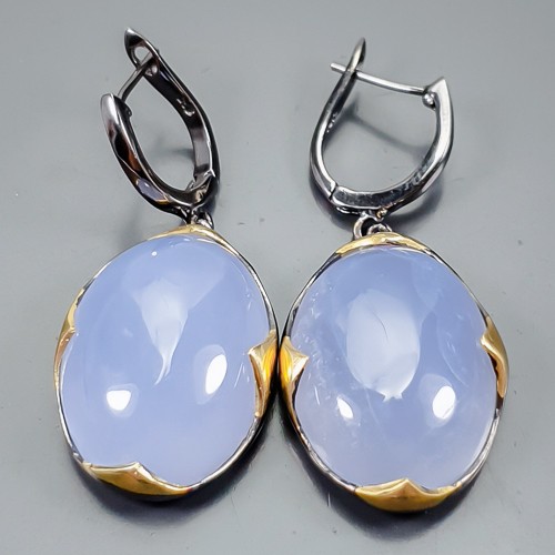 Handgefertigte Ohrringe 60 ct Natur Chalcedon Ohrringe 925 Sterling Silber /E123145 - Bild 1 von 8