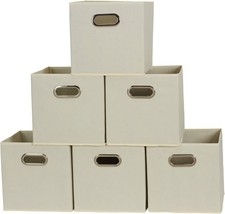 6-Piece Fabric Storage Bin Set Foldable Stackable Organizer Baskets Cream