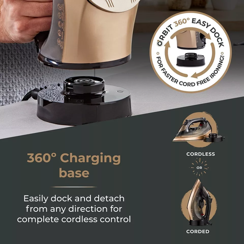 Tower Cord Cordless Steam iron T22022GLD 2 in 1 2800W Ceraglide 360 Black & Gold - Picture 7 of 9