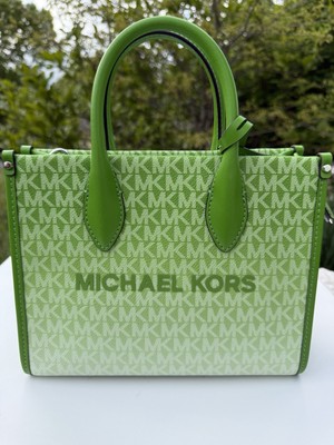 Michael Kors Mirella Small Shopper Tote Crossbody Jungle Green Ombré mk logo