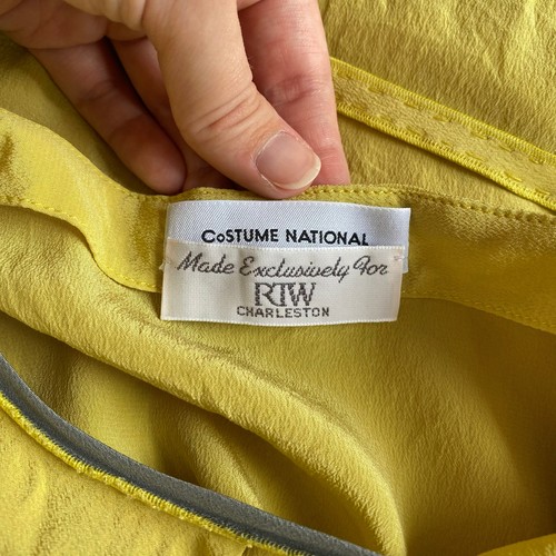 Costume National Ecru Yellow Ruffled Italian Silk Mini Dress Size EUR 48 - Picture 2 of 9