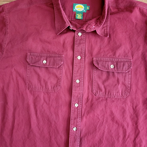 Cabelas Shirt Mens 3XL Tall Burgundy Button Down Flap Pockets Heavy 100% Cotton - Picture 8 of 15