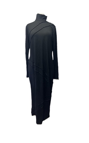 Marcella NYC Malcolm Kleid XL Maxi schwarz Rüschen Naht Rollkragen bescheiden Stretch - Bild 3 von 22