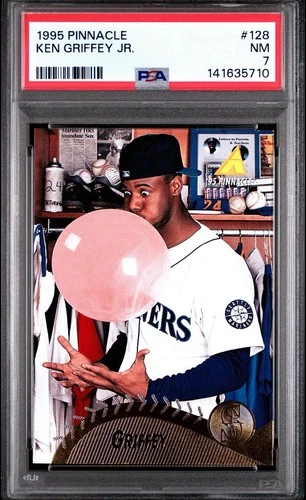 ⭐ 1995 Pinnacle Ken Griffey Jr. #128 PSA 7 NM – Iconic Bubble Gum Card 💥