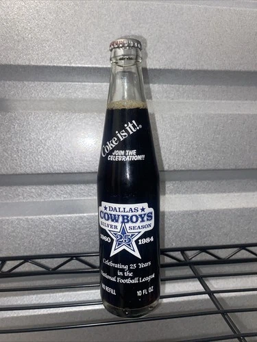 VTG CocaCola Coke Dallas Cowboy 1960/1984 Silver Season 10oz Unopened Bottle Nfl