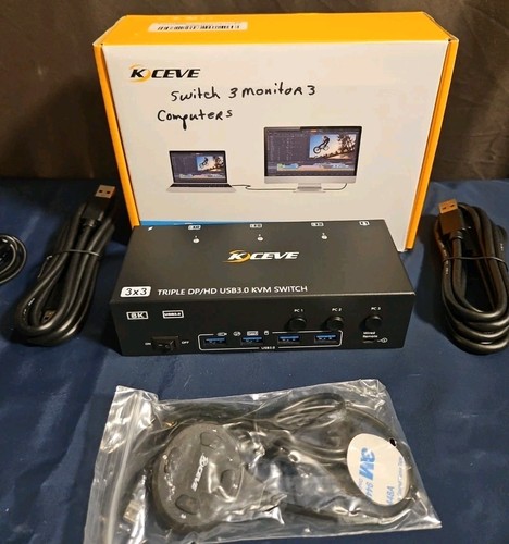 KVM Switch 3 Monitors 3 Computers 8K@60Hz MLEEDA HDMI 4 USB 3.0 Ports Wired Remo - Afbeelding 2 van 9