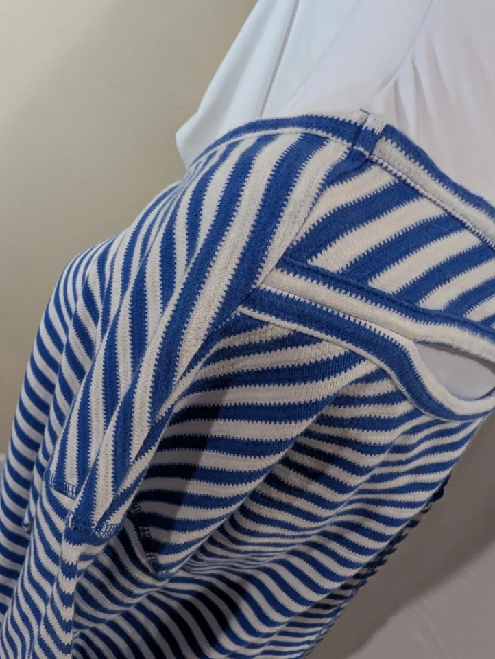 Camisa para mujer T by Talbots talla grande 1X azul a rayas algodón tejido ojo de cerradura top Foto 4 de 4