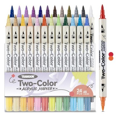 TRANSON 48 Colors Acrylic Paint Marker 1 Count (Pack of 24), 24 Pcs 48 