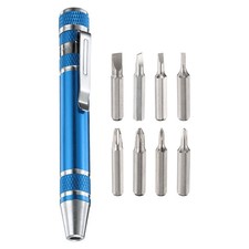 8 in 1 Magnetic Pocket Pen Screwdriver with Phillips Flat Head Bits Blue