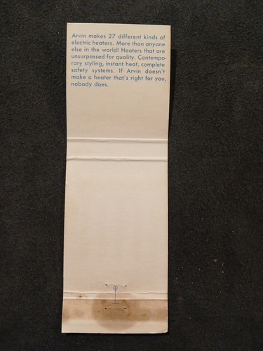 Arvin Heaters Vintage Matchbook Cover - Picture 2 of 2