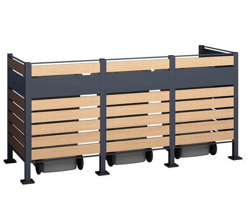 Mülltonnenverkleidung 3er Müllbox 240L Westmann Metall Holzoptik 250x90x120cm - Bild 1 von 8